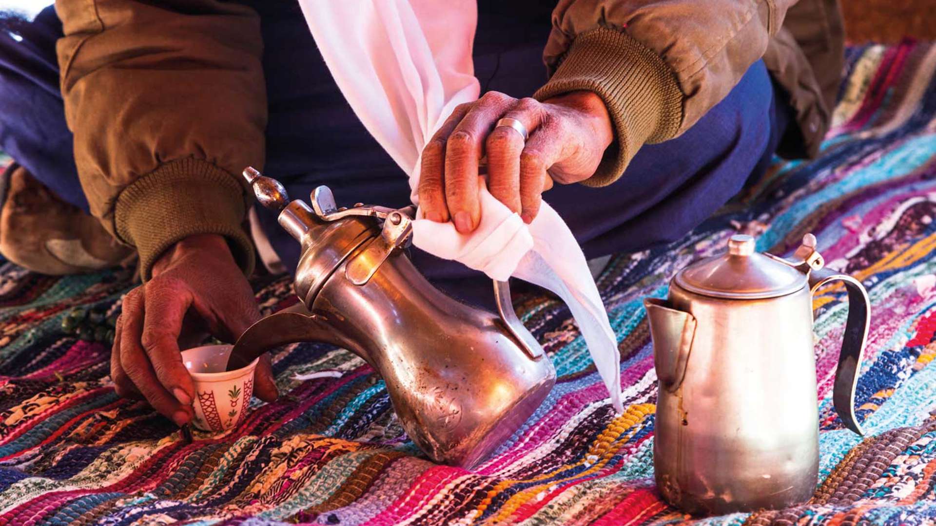 Traditional arabic tea pot and cup, Bedouin, Morocco