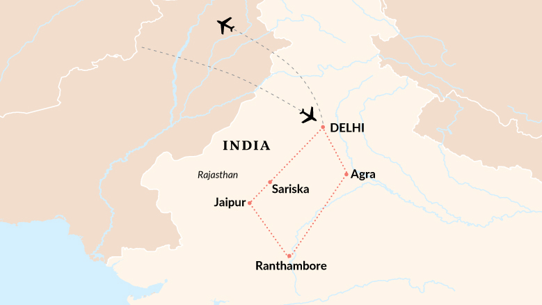 India’s Golden Triangle with Ranthambore & Sariska Map