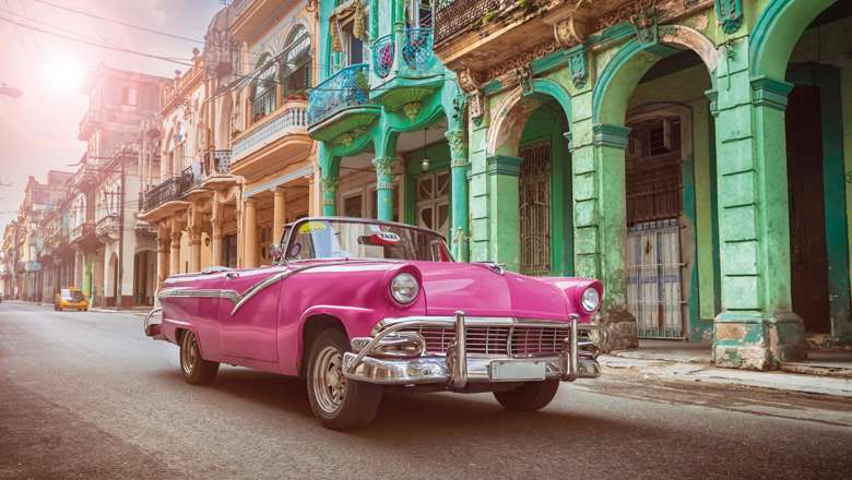 Vintage Classic American Oldtimer Convertible, Old Town Of Havana, Cuba