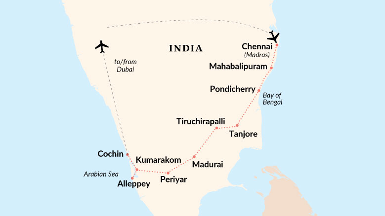 Splendours of Southern India Map 2025