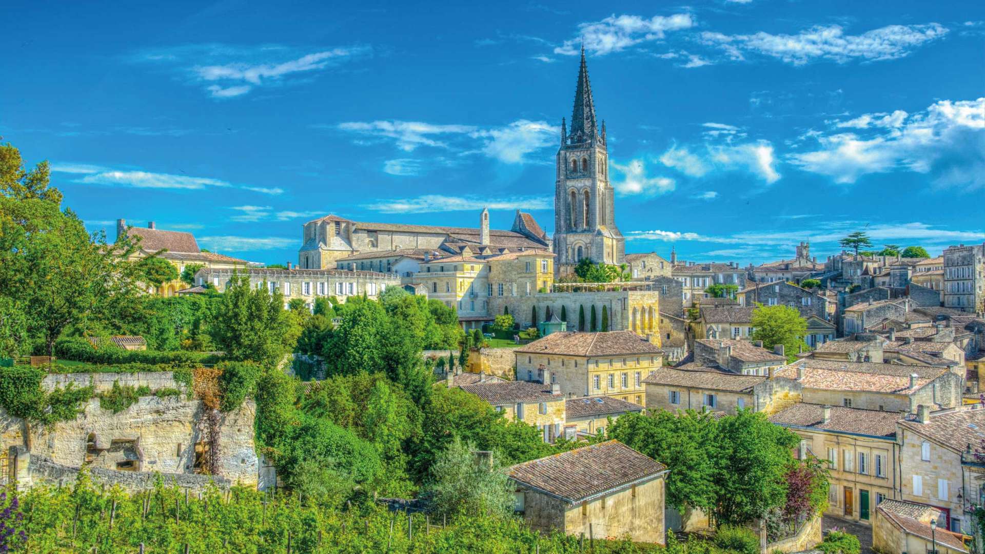 Saint Emilion Dominated By Spire Of The Monolithic Church, France