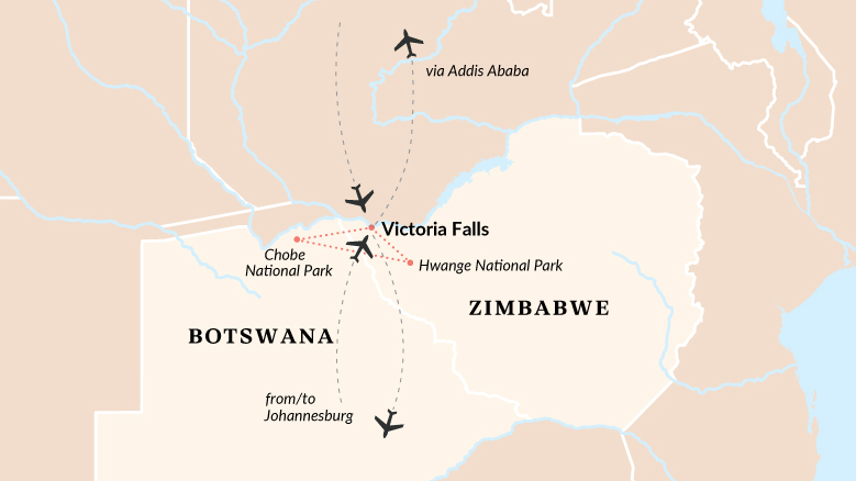 Highlights Of Zimbabwe & Botswana Map 2025