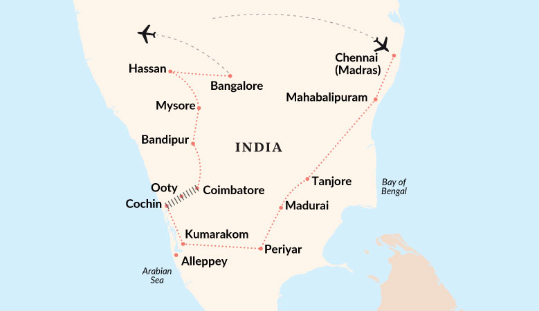 Grand Tour Of Southern India Map 2025