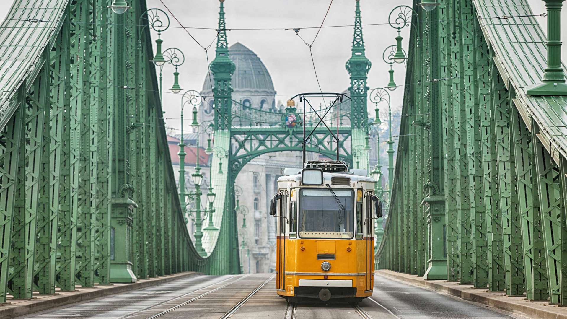 Cable Car on Liberty Bridge, Budapest, Hungary